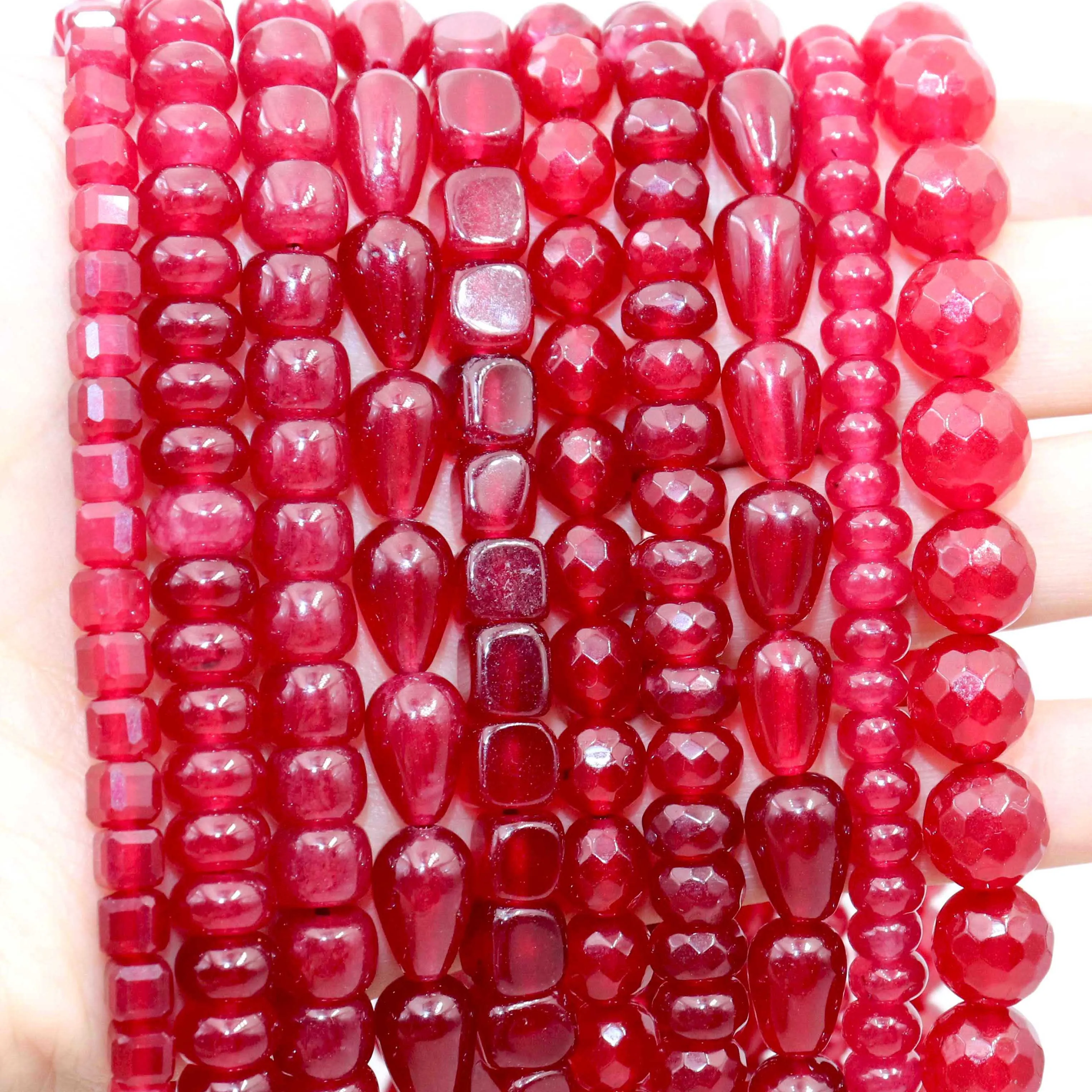 Natural Stone Ruby Red Emerald Chalcedony Round Rondelle Water Drop Faceted Spacer Bead For Jewelry Making DIY Bracelet Necklace