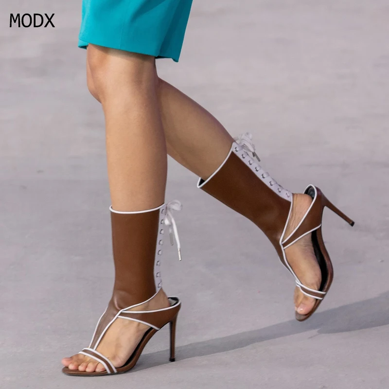 

2026 Back Self-Tie Strap Heels Round Open Toe Summer Booties Cross Straps Women Summer Sandals Sexy Style Ankle Sandals Booties