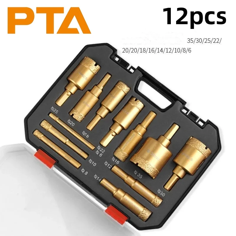 

12pcs Diamond Drill Bit Set for Glass, Marble & Stone - 6-35mm Hole Saw Kit with Hand Tools, Granite, Tile, Ceramic
