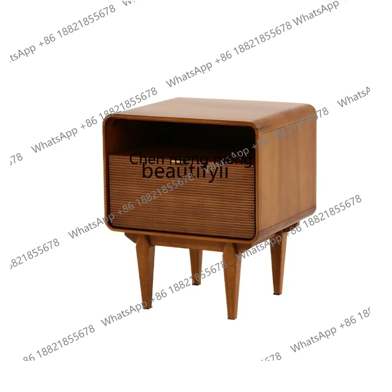 

Modern Minimalist Nordic Retro Style Solid Wood Small Apartment Carved Bedroom Drawer Bedside Table Bedroom Furniture