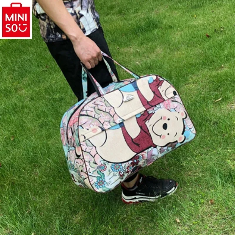 MINISO Disney Cartoon Winnie Bear Short Distance Travel Bag Large Capacity Fitness Storage Sweet Versatile Student Shoulder Bag