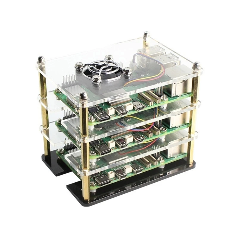 팬과 방열판이 있는 아크릴 하우징 RPI 5 보드용 최적의 냉각 케이스