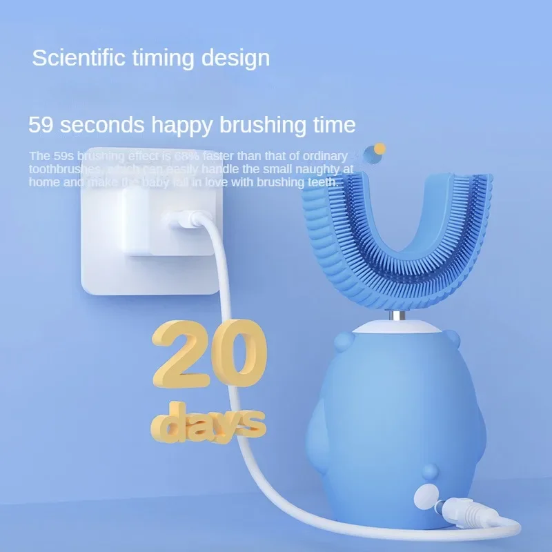 Cute Child Electric Toothbrush Smart Kids Teeth Toothbrush Cartoon Pattern Toddler Toothbrush 360 Degree Children U Brush Gift