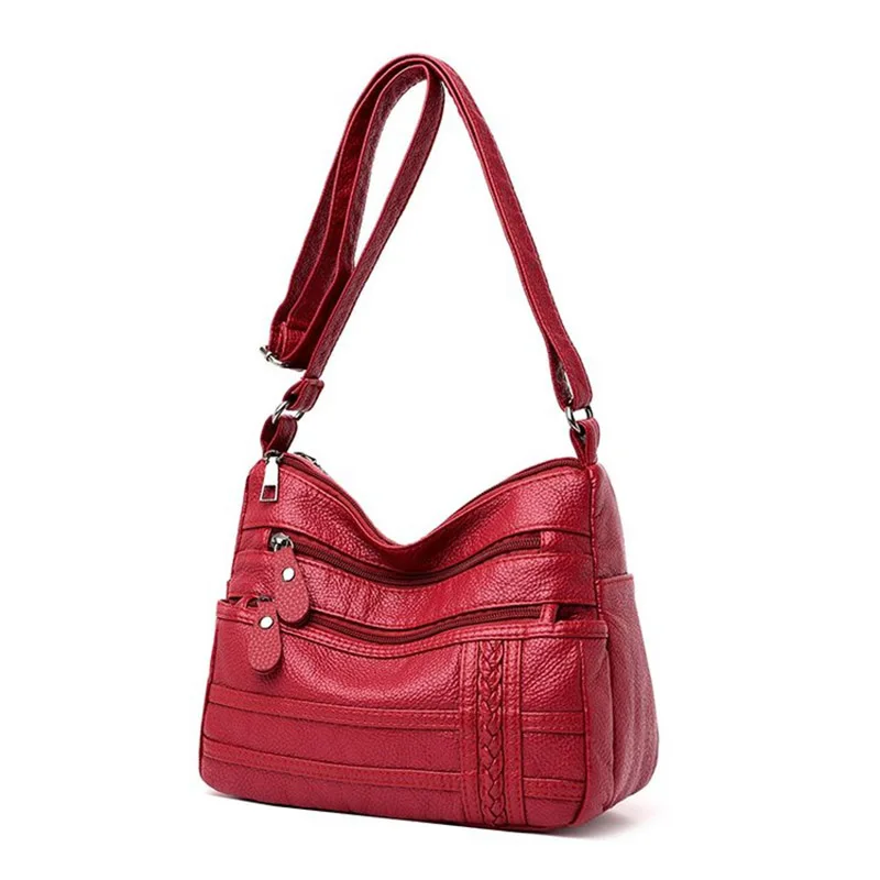 Women Bag Soft Leather Shoulder Bag Multi-layer Crossbody Handbag for Ladies High Quality Solid Color Casual Bags Bolso Muje