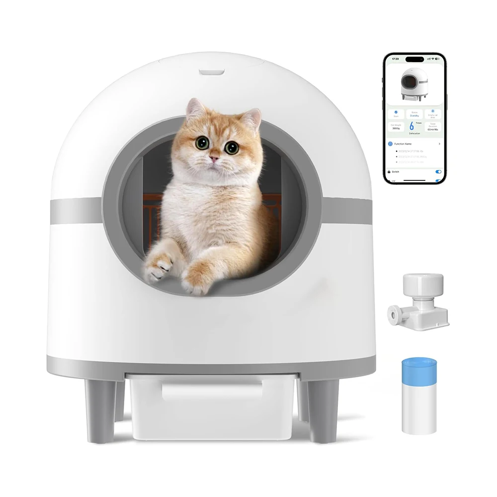 

Petwant Smart Self Cleaning Cat Liitter Box Tuya App Control Quiet Enclosed Extra Large Auto Cat Toilet for Multiple Cats