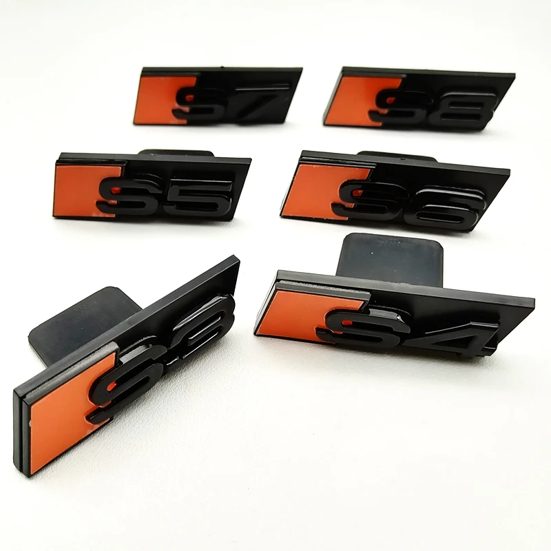 3D ABS Orange Black Car Grill Logo S3 S4 S5 S6 S7 S8 Front Grille Emblem Badge For Audi S3 S4 S5 S6 S7 S8 Accessories