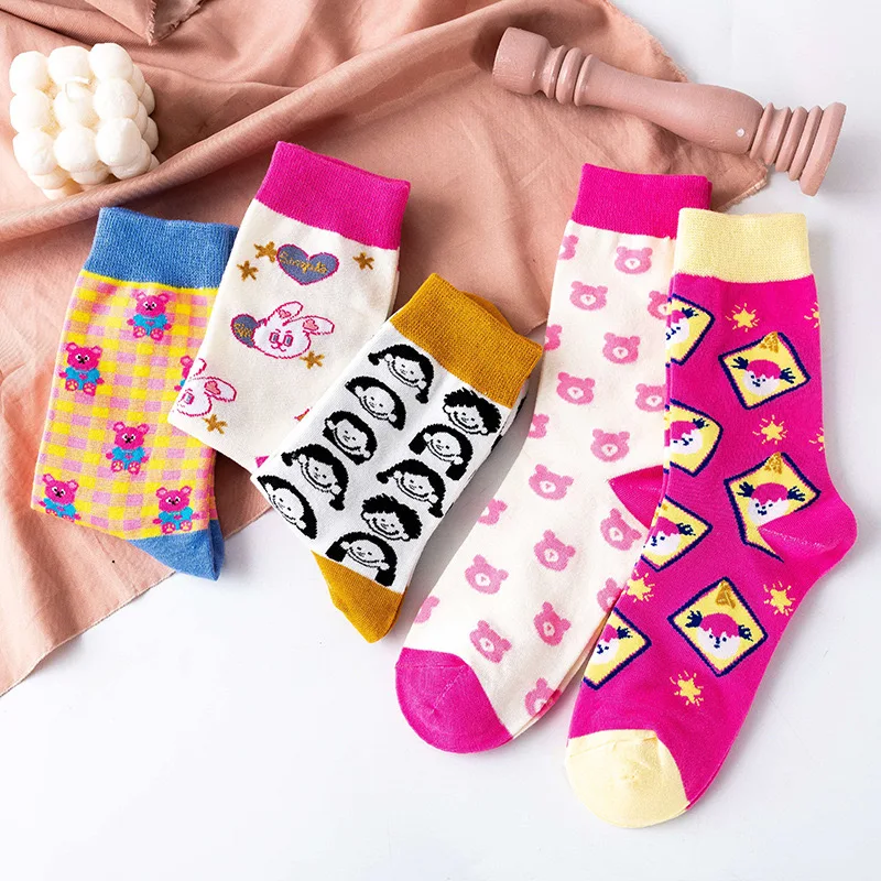 Korea Japanese INS Cotton Fashion Funny Cartoon Women Kawaii Socks Street Skateboard Girls Casual Lovely Calcetines Dress Sox