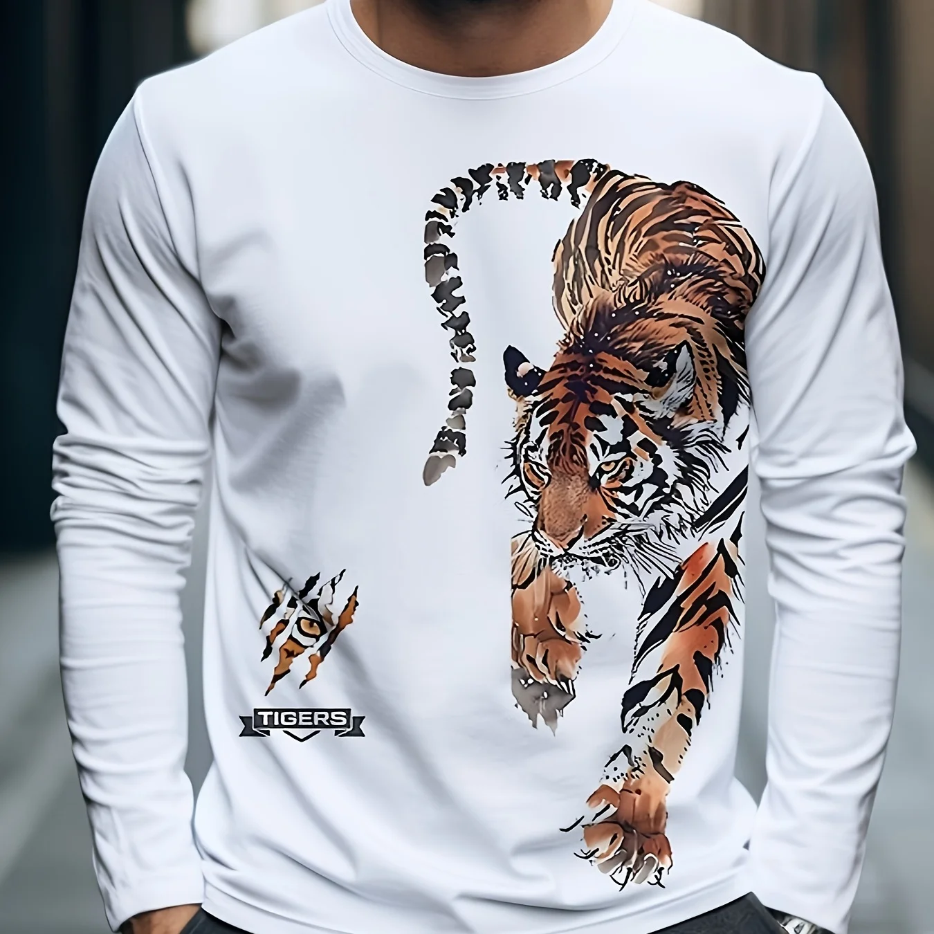 

Funny 3D Tiger Pattern Men's Long Sleeve T-shirt Casual O-neck Loose Pullover Fashion Comfortable Cotton Tops Spring Autumn Tees