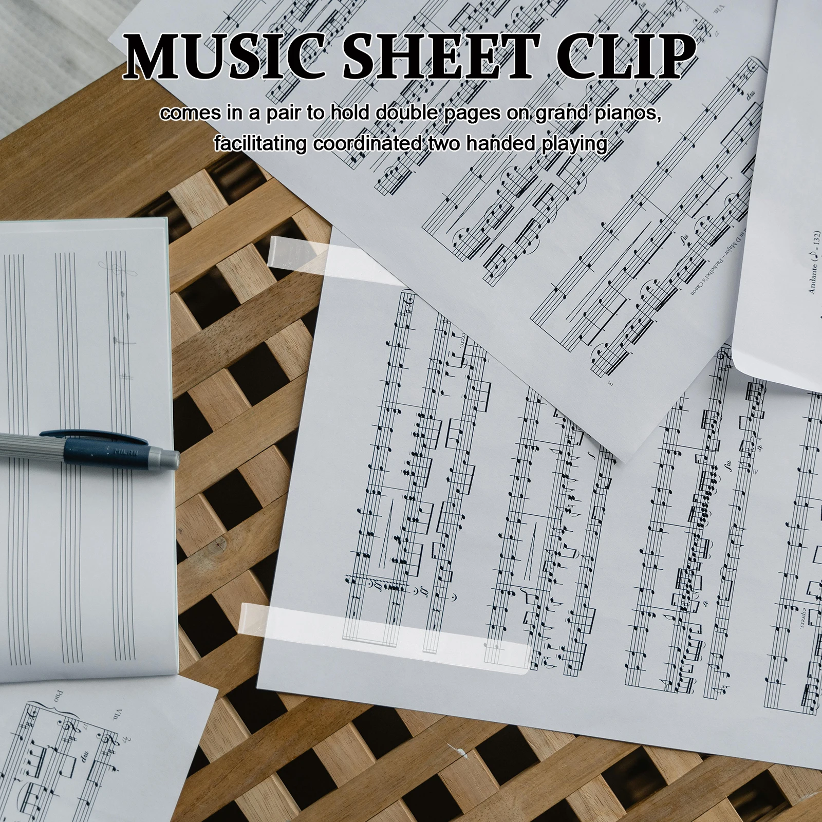 

1 Pair Transparent Piano Sheet Holder Clips Invisible Page Clamp Stable Music Book Performance Sturdy Plastic Sheet Holder For