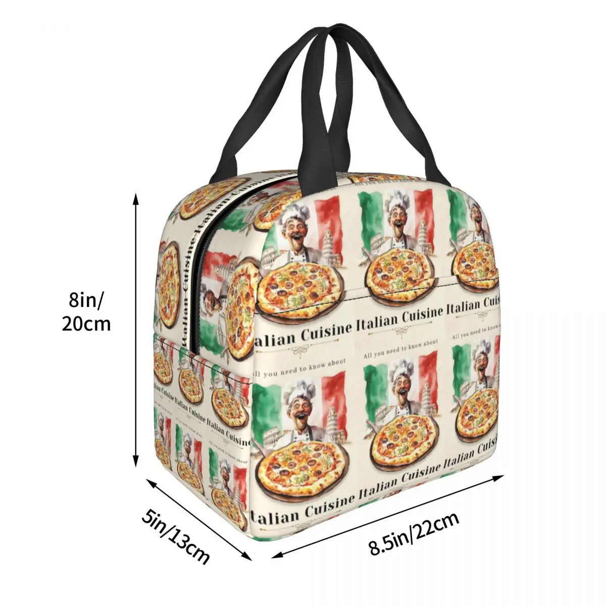 Italian Flag Pizza Insulated Lunch Bag for Women Children Portable Food Boxes Thermal Lunch Box Tote