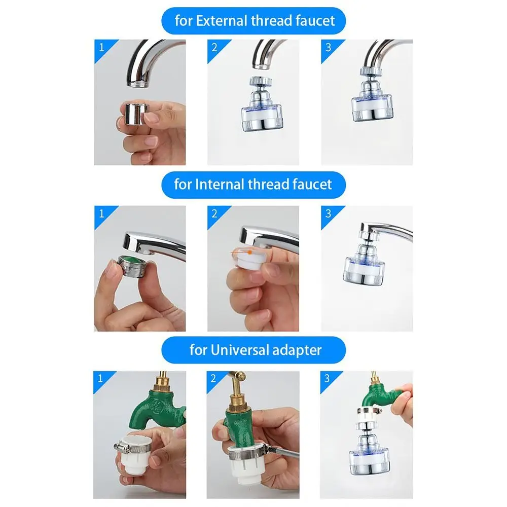 360 Degree Rotating Filter Splash-proof Faucet Shower Kitchen Sink Water Filter Faucet Nozzle Faucet Filter with Adapter