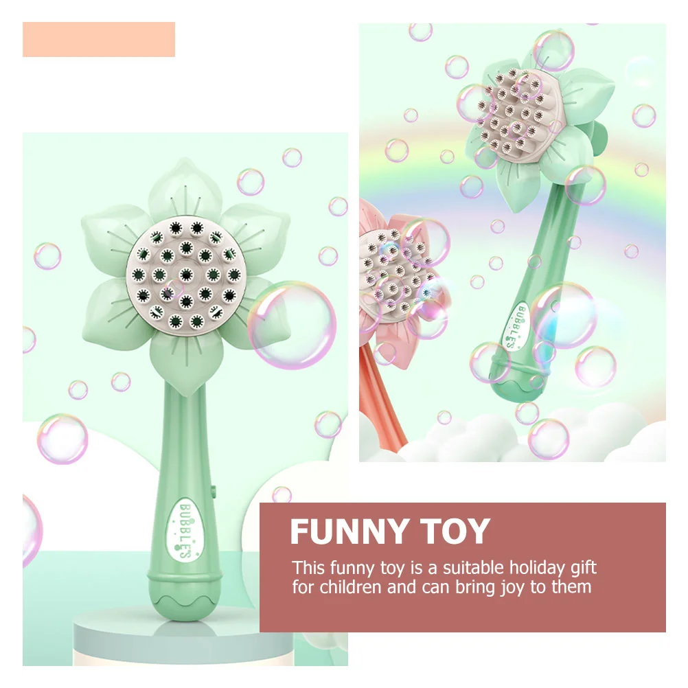 Mini Sunflower Bubble Machine for Kids Creative Wand Fog Light Green Plastic Toddler