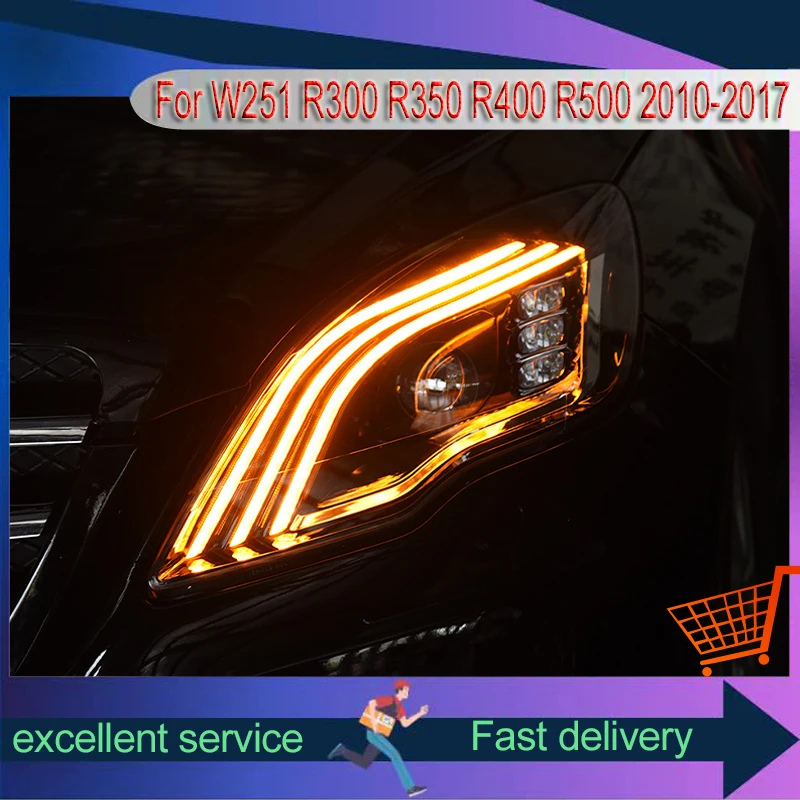 Headlight For Mercedes Benz W251 R-Class R300 R350 R400 R500 2010-2017 Modified Dynamic Turn Signal Light LED DRL Car Accessory