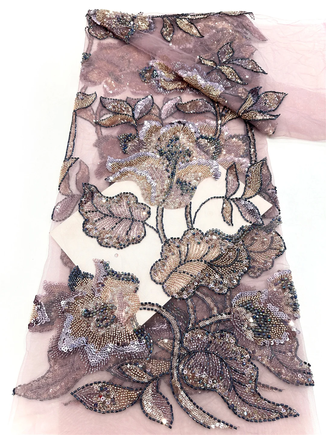 Luxury African Sequins Beaded Lace Fabric Nigerian Wedding Bridal Embroidery French Tulle for Groom Sewing