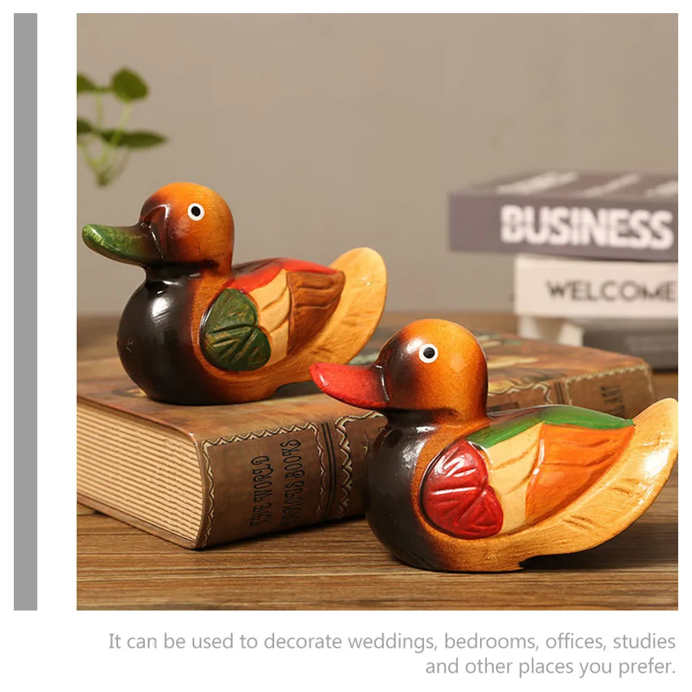 

1 Pair Pcs Ducks Statue Wooden Craft Home Decor Wedding Gift Desktop Ornament Household Artware Valentine Decoration