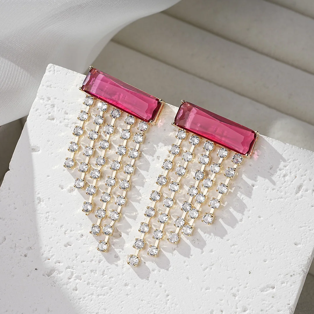 

Bilincolor Colored Zircon Tassel Earrings For Women