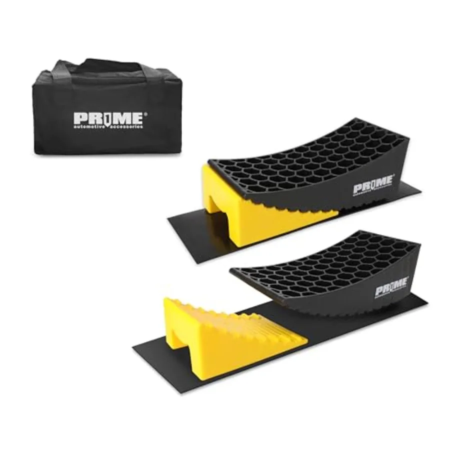 

PR1ME RV Leveling Blocks, Heavy Duty Camper Leveler Kit, 2 Pack Curved RV Levelers with Anti-Slip Mats and Wheel Chocks, Faster