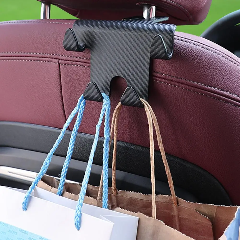 

Auto Headrest Hook Multi-functional Carbon Fiber Car Headrest Hooks Heavy Duty Phone Holder Seatback Organizer for Auto