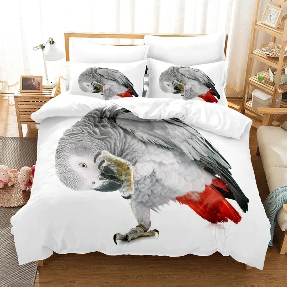 

Parrot Lovely Gray Parrot Themed Comfortable Duvet Quilt Cover Pillowcase Bedding Set Children Bedroom Decoration Home Textile