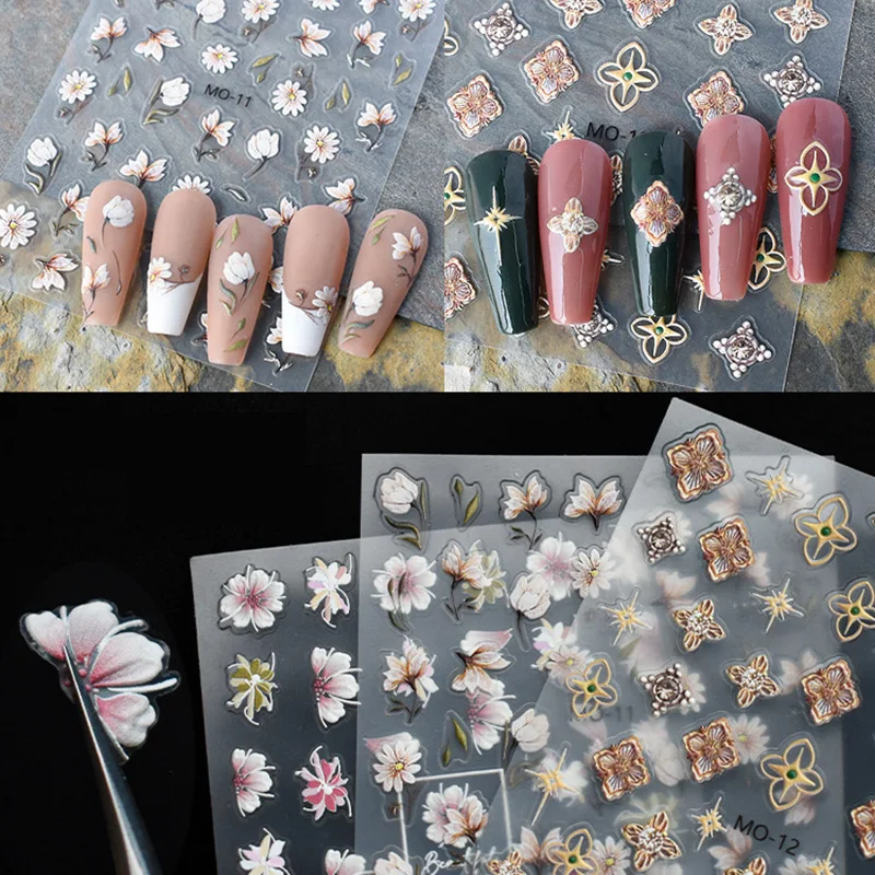 

5D embossed stickers press on nails spring summer flowers cute designs DIY manicure accesories sliders adesivi foil nail decals