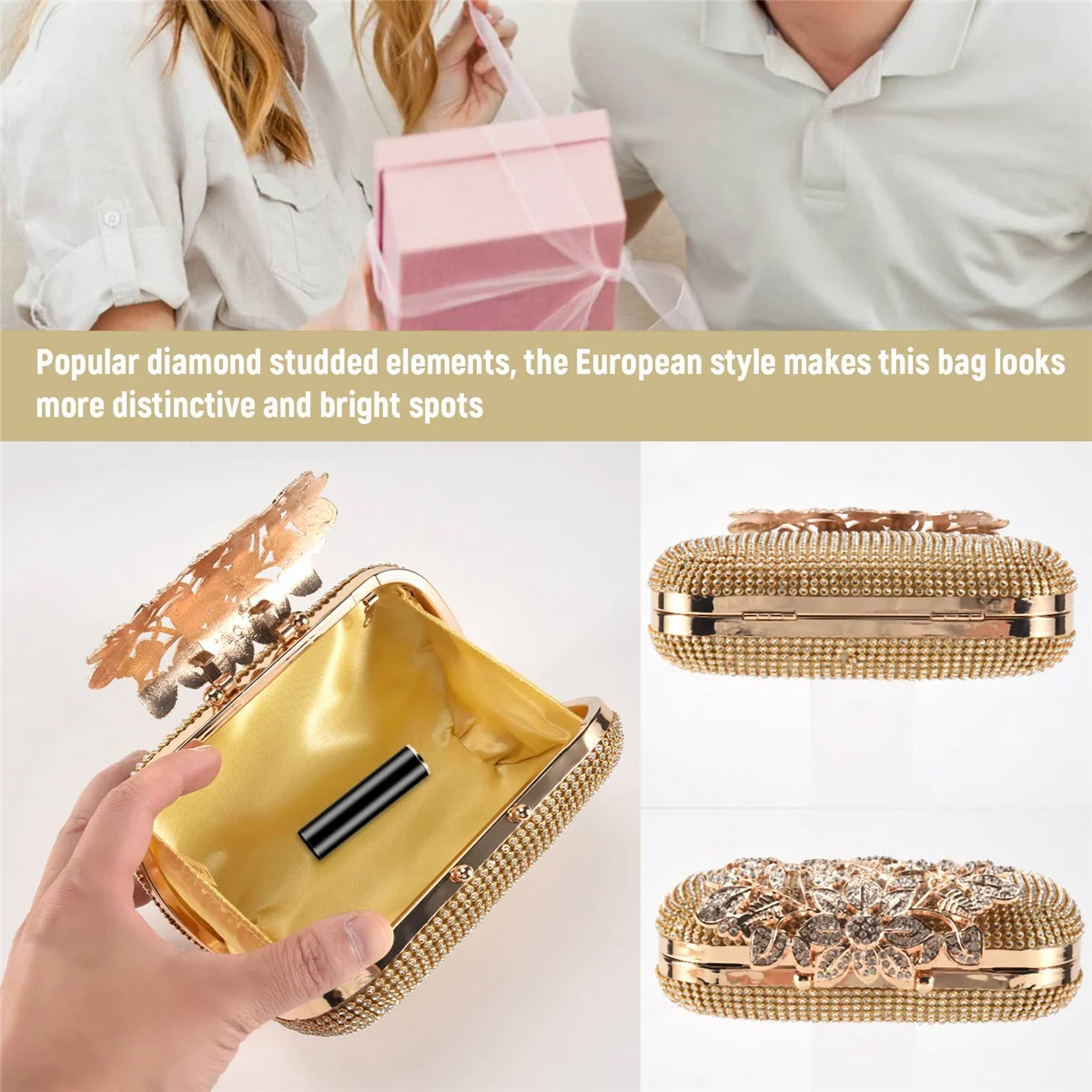 Unieke gouden strass avondtasje clutch portemonnee bruids prom