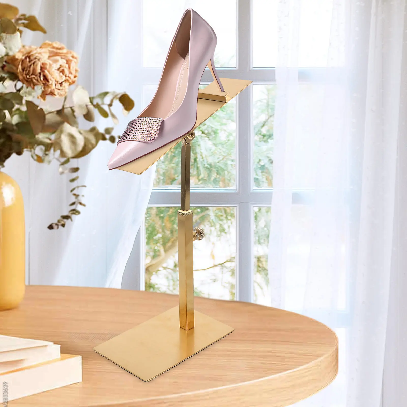 2Pcs Adjustable Height Shoe Display Riser Stainless Steel Metal Stand High Heel Shoe Rack Boutique Store Display