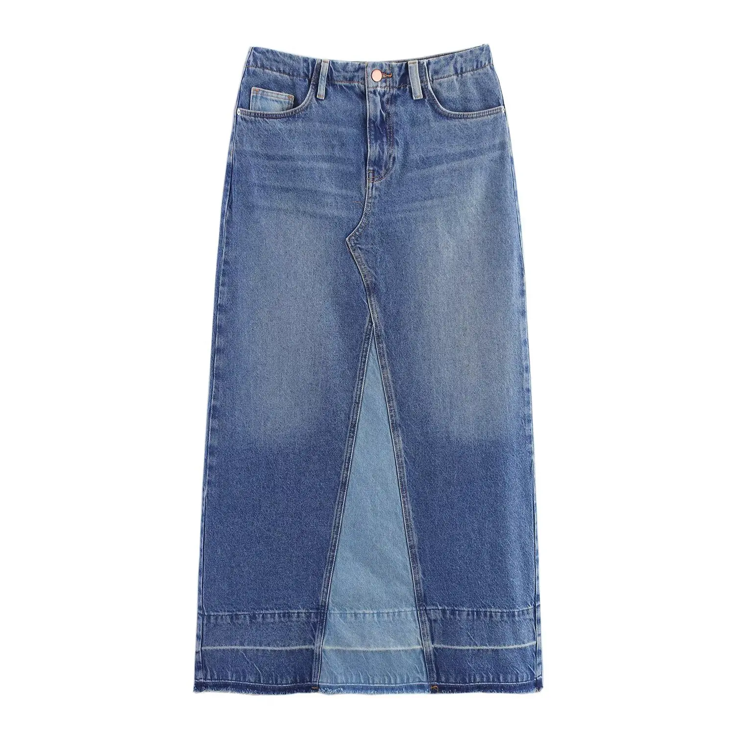 

ZBZR Spring New Women's Faion Personali Splicing Midi Jeans Skirt High Waist Polyester Fiber Casual Fairy Skirt