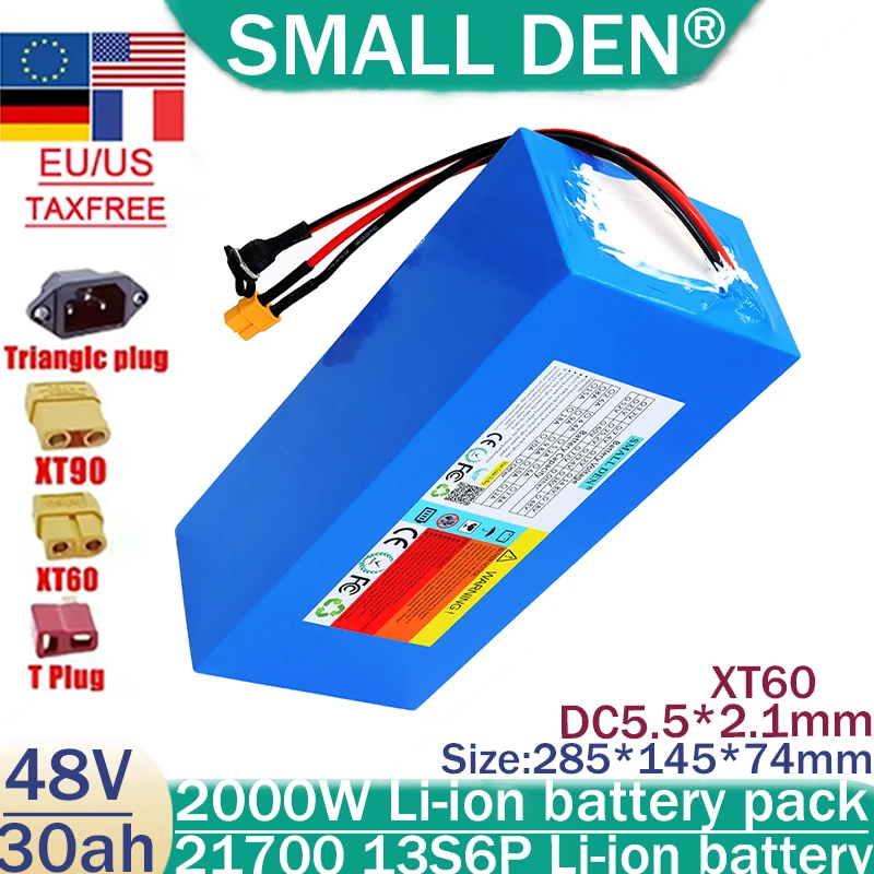 48V 30Ah 21700 13S6P lithium-ion battery pack 1000-2000W electric tool battery outdoor backup battery, with 40A BMS motorcycle