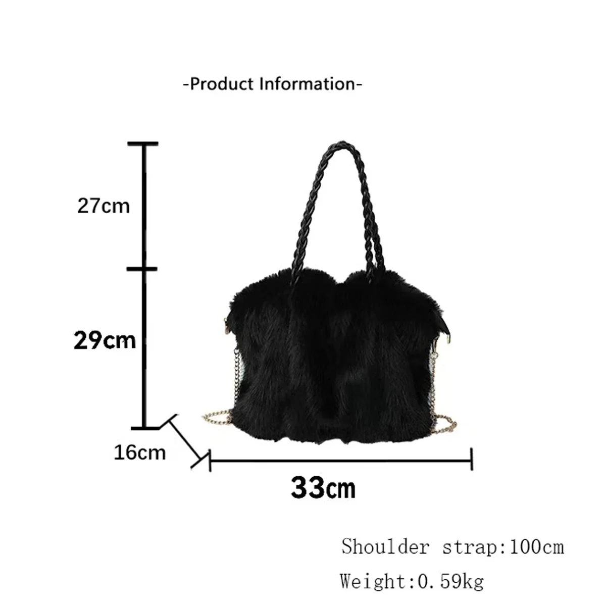 Women's Fashionable Plush Large Capacity Tote Bag High-end Pleated Fox Fur Shoulder Crossbody Bags Commuter bag with Metal Chain