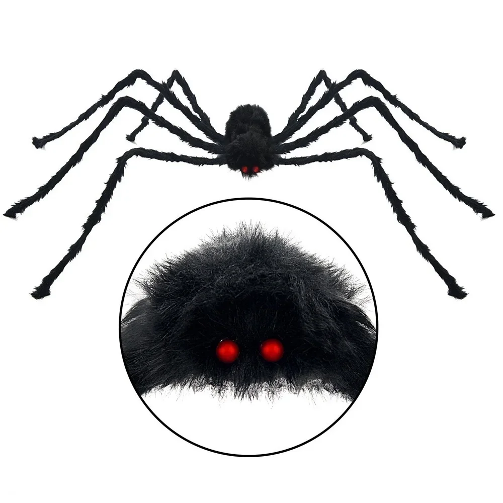 Riesiges rundes Spinnennetz und große haarige künstliche Spinne – gruselige Requisiten für Halloween-Dekorationen für Garten, Tür & Outdoor-Deko, Partygeschenke – Detail 17