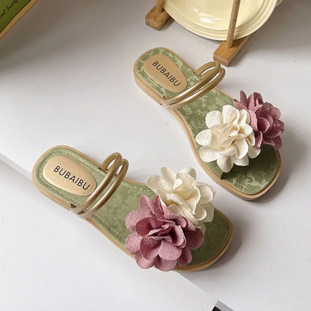 Scarpe Infradito con fiori dolci Sandali impermeabili da mare per le vacanze Pantofole da spiaggia piatte antiscivolo per le vacanze Nuoto