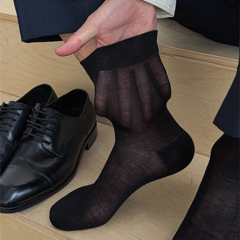 

Новинка 2025 года, осенние и зимние мужские носки, шелковые носки шелковицы, мужские тонкие дышащие черные, белые, серые, средние деловые носки-трубы