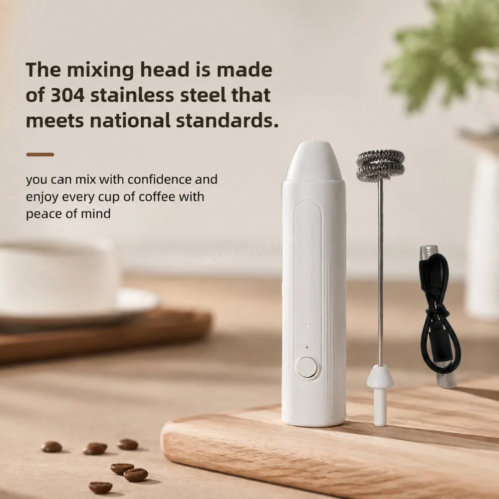 Electric Coffee Frother 2 In 1 Rechargeable Type-C Blender Stainless Steel 3 Speeds Milk Mixer Egg Beater Handheld Foam Maker