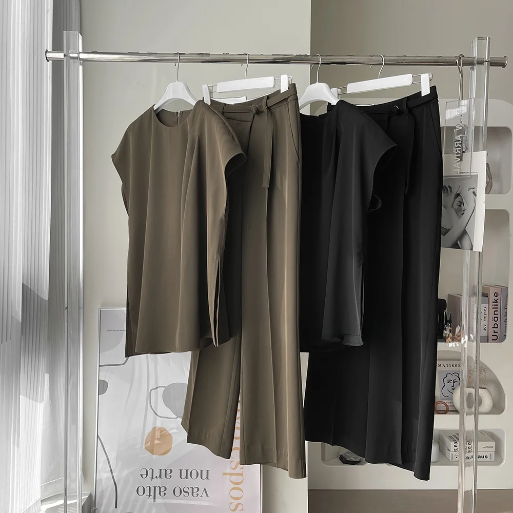 

Busy Fruit Self-Storage Set round Ne Commute Versatile Slimming ort Sve Long Pants Women's T-irt Korean Sle Pure C...