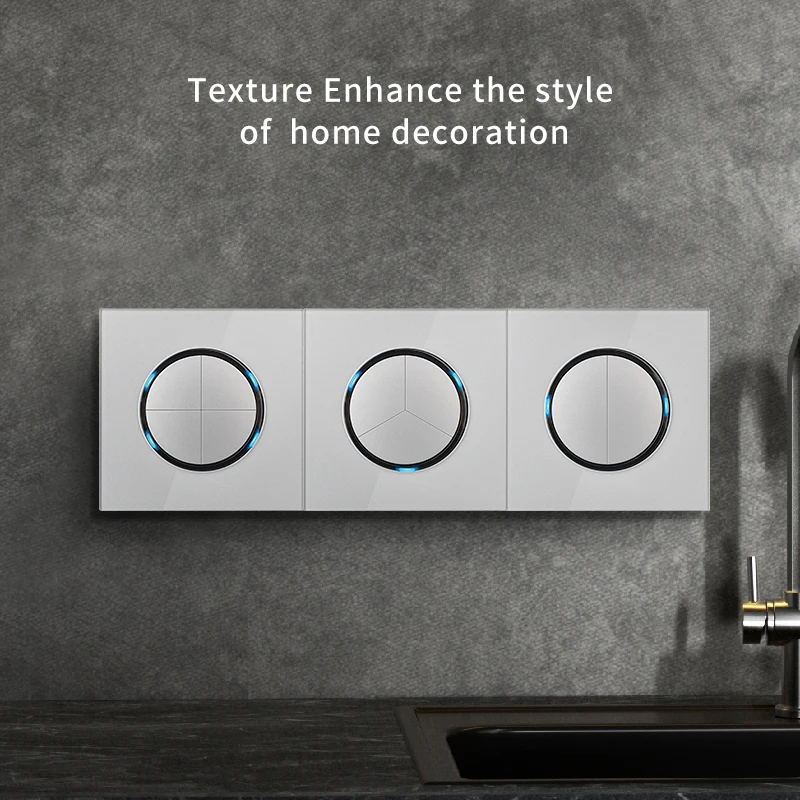 

Gray Light for Glass Panel Switch Button, Eu Uk Standard round Reset Point Switch, Bedroom Usb Switch Socket 1-4gangAC110V-250V