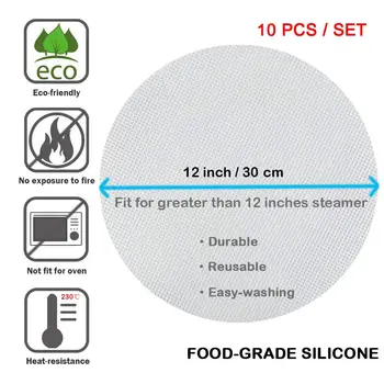 10 ks silikonových vložek do napařovače, nepřilnavých, opakovaně použitelných podložek do sušičky, kulatých knedlíků, síťovaných podložek do sušičky ovoce, kuchyňských potřeb 10 nejlepší prodej silikonová napařovací podložka - №3
