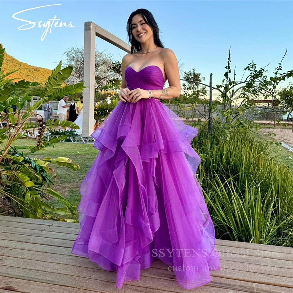 Luxury Purple A Line Prom Dresses Customized Long Graduation Gown Evening Gowns Ruffles Birthday Special Occasion Party Dress