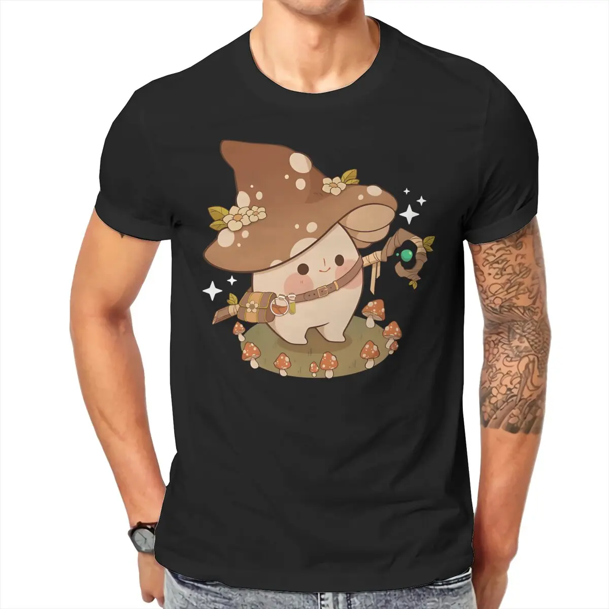 Mushroom Forest Witchy Mushroom Tshirt Homme Men's Clothing Cotton T Shirt For Men