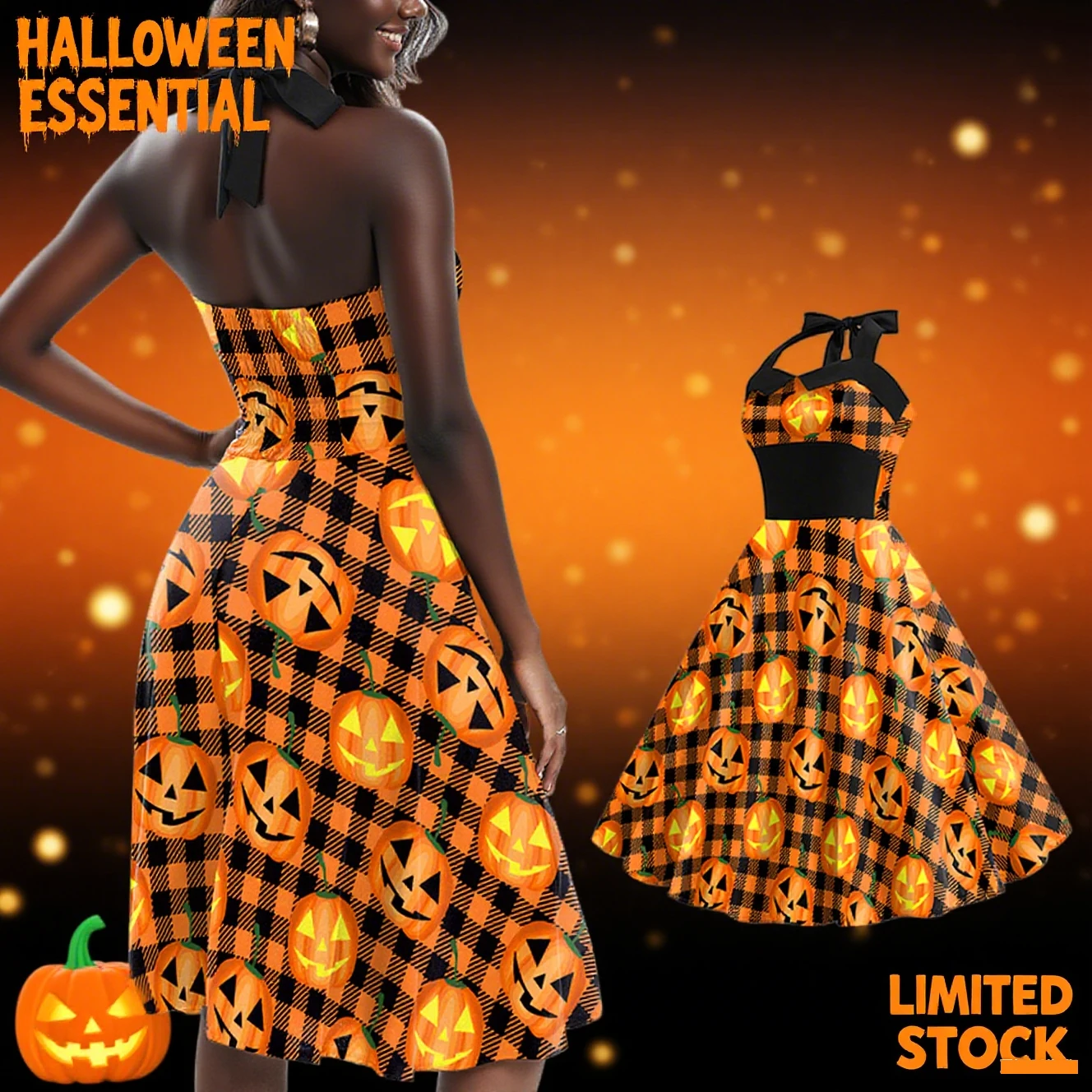

Sexy Halloween Day Cosplay Dress Women Costume Sleeveless Pumpkin Vintage Dresses Witch Scary Clothes of The Dead ﻿Costumes