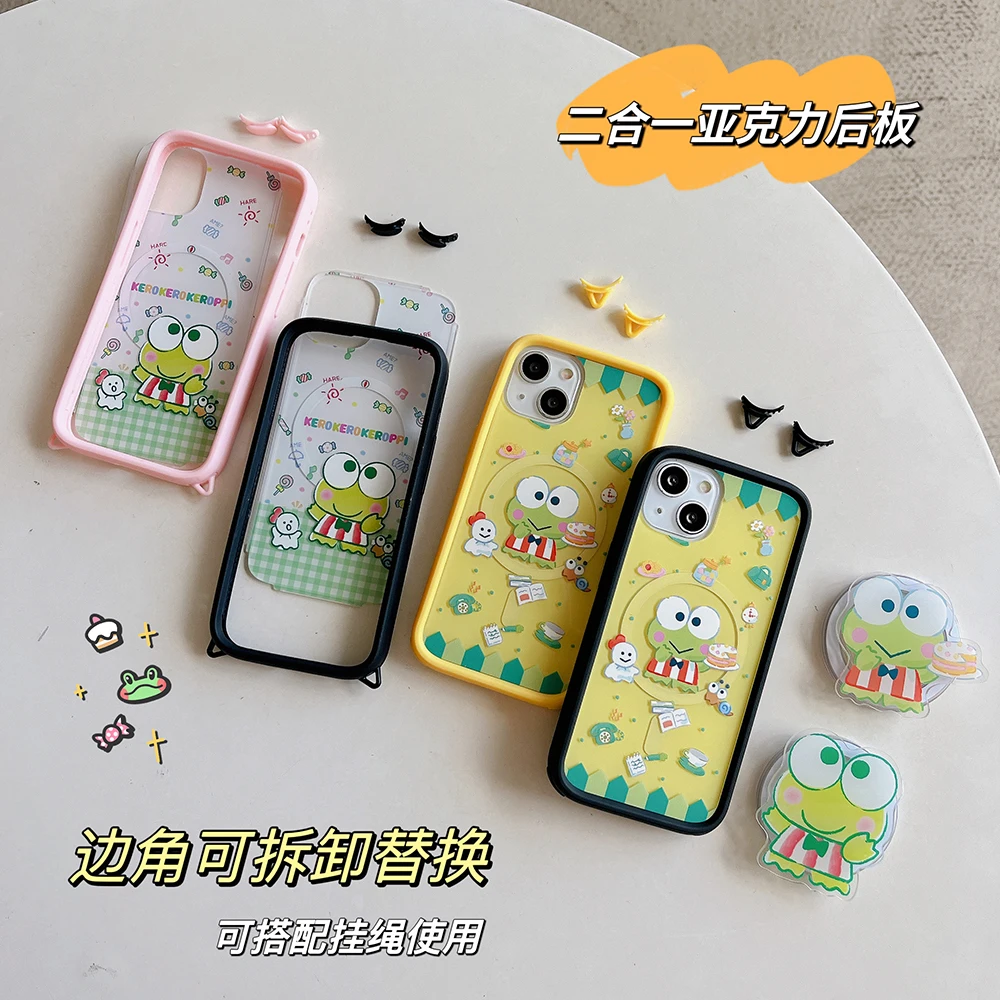 Cute Cartoon KEROKERO KEROPPI For Magsafe Magnetic Bracket Phone Case For IPhone 16 15 14 13 Pro Max Drop-resistant Back Cover