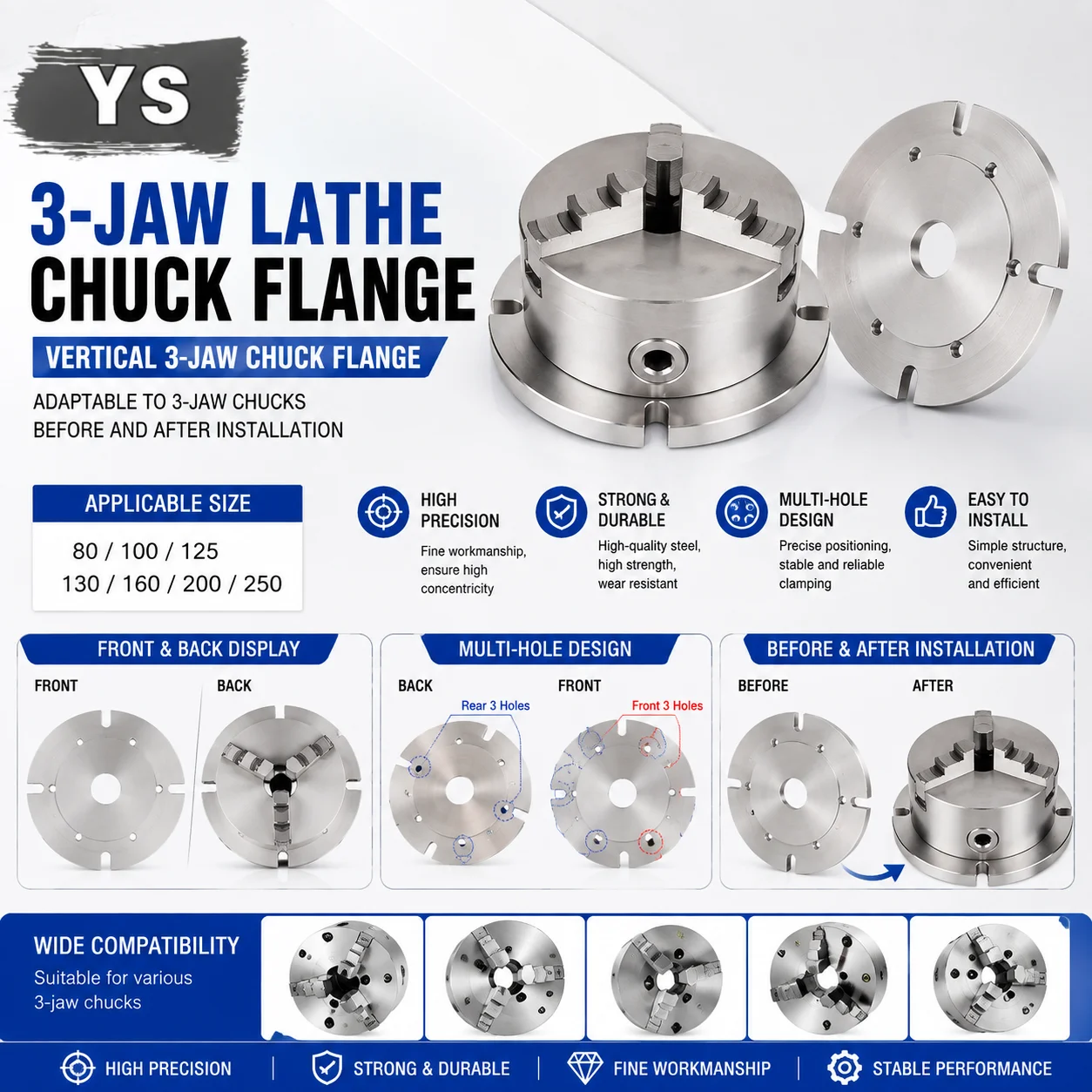 Vertical Three Jaw K11 Chuck Flange 80/100/125/160/200/250 Milling Machine Worktable Drilling Machine Machining Center Worktable