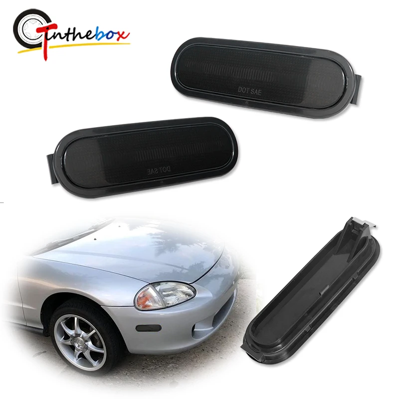 2PCS Smoked Lens Front Bumper Fender Side Marker Light Housing Shells For 1993-1997 Honda Civic Del Sol, No Bulb / Socket