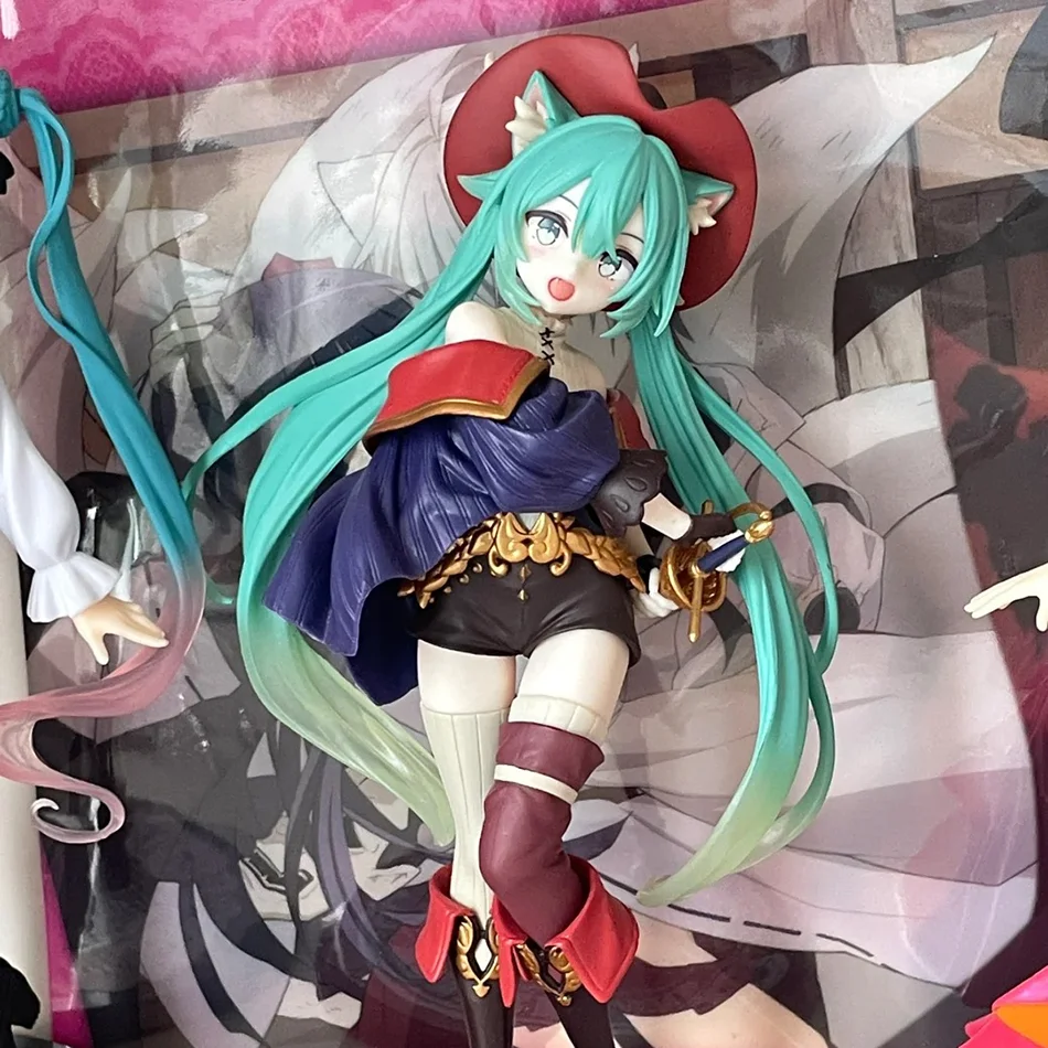 Hatsune Miku-figura de acción bonita de escritorio, cuento del país de las Maravillas, gato de Miku con botas, figura de Anime, modelo de niña Kawaii, juguete, decoración Adorable