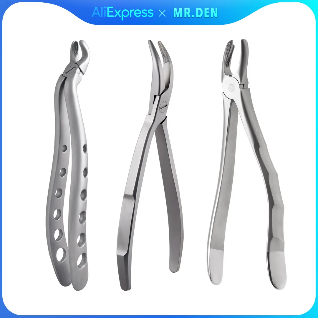 MR DEN High Quality Dental Adult Extraction Forceps Multihole Handle Tooth Pliers for Upper and Lower Incisors Bicuspids Molars