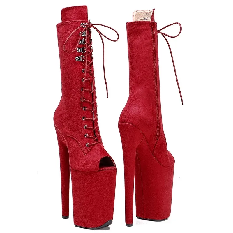 Auman Ale New 23CM/9inches Suede Upper Open Toe Sexy Exotic High Heel Platform Party Women Boots Pole Dance Shoes 003