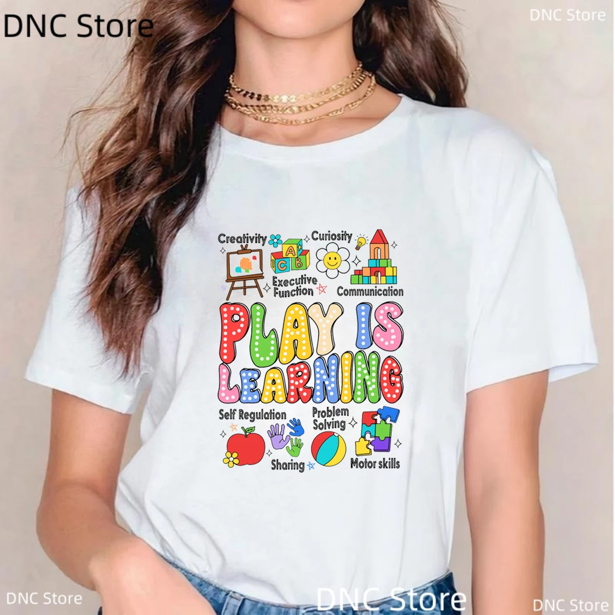 Play Is Learning Teacher Preschool Shirt For Kindergarten Teacher, Daycare Funny Teacher Tshirt, Summer Women T-Shirt Tops