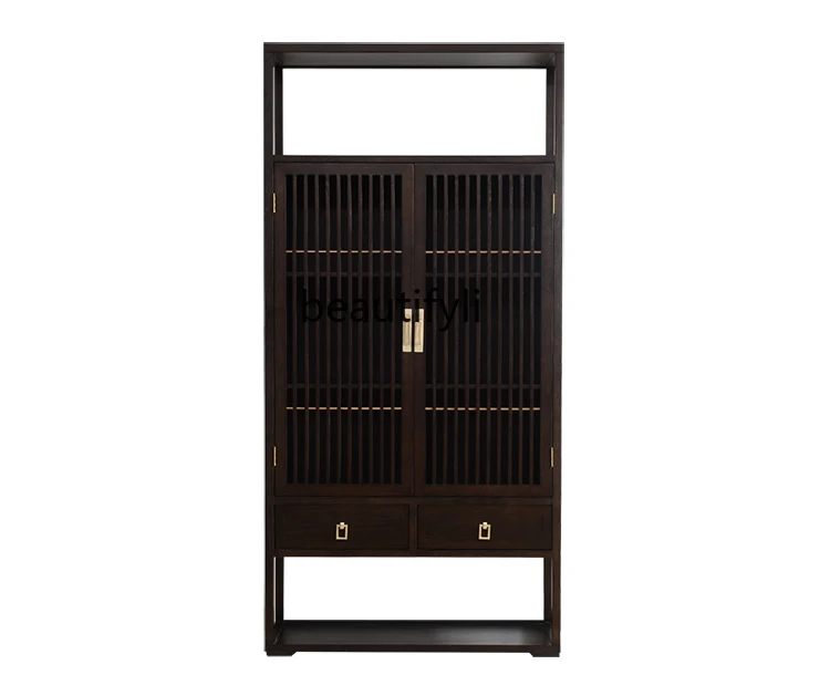 New Chinese Style Bookcase with Door Ash Storage Rack Zen Floor Solid Wood Bookshelf and Storage Shelf