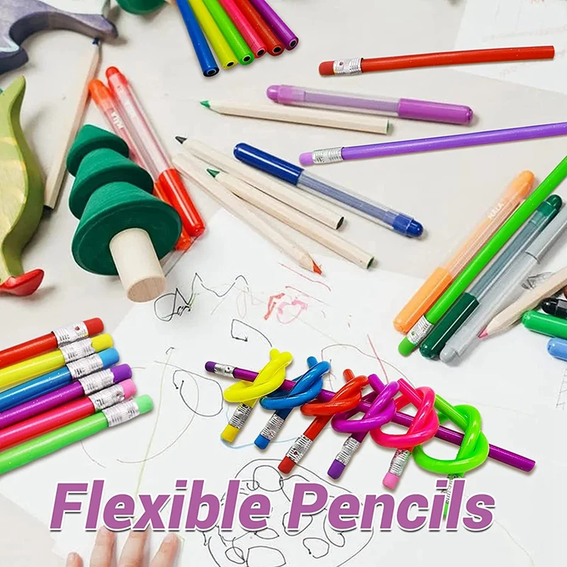 48 Pcs 7 Inch Flexible Soft Pencil,Soft Cool Fun Pencil With Erasers,Soft Pencil For Children Or Students