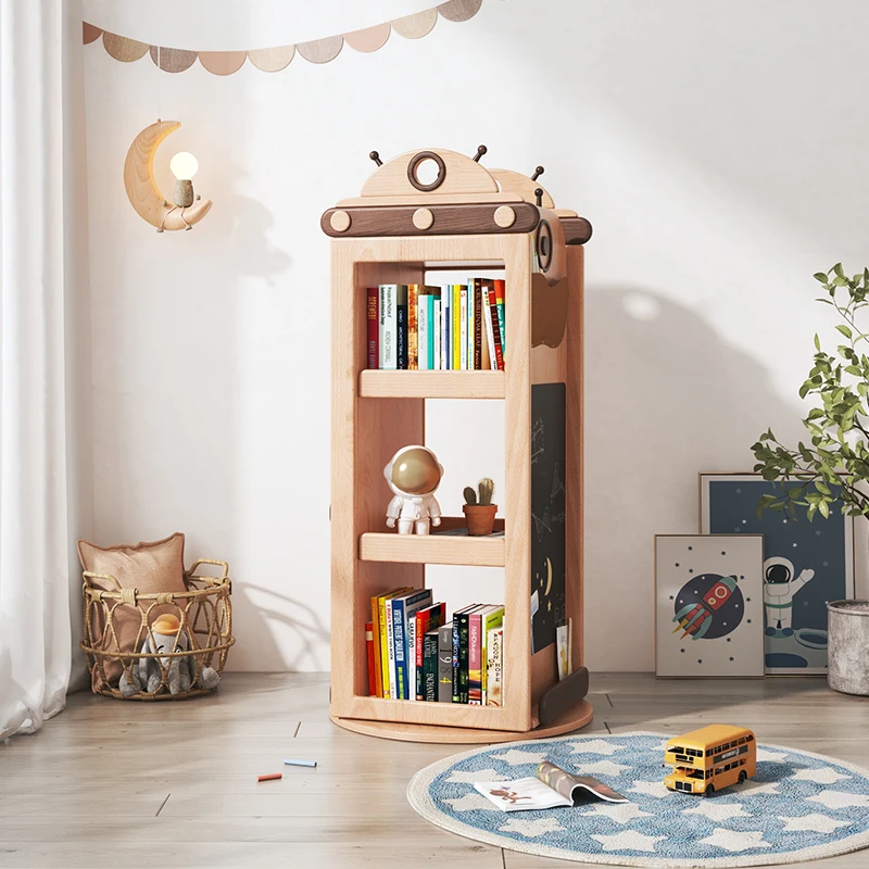 Study Room Furniture Spacecraft Children Bookshelf Wooden Rotating Kids Bookcase