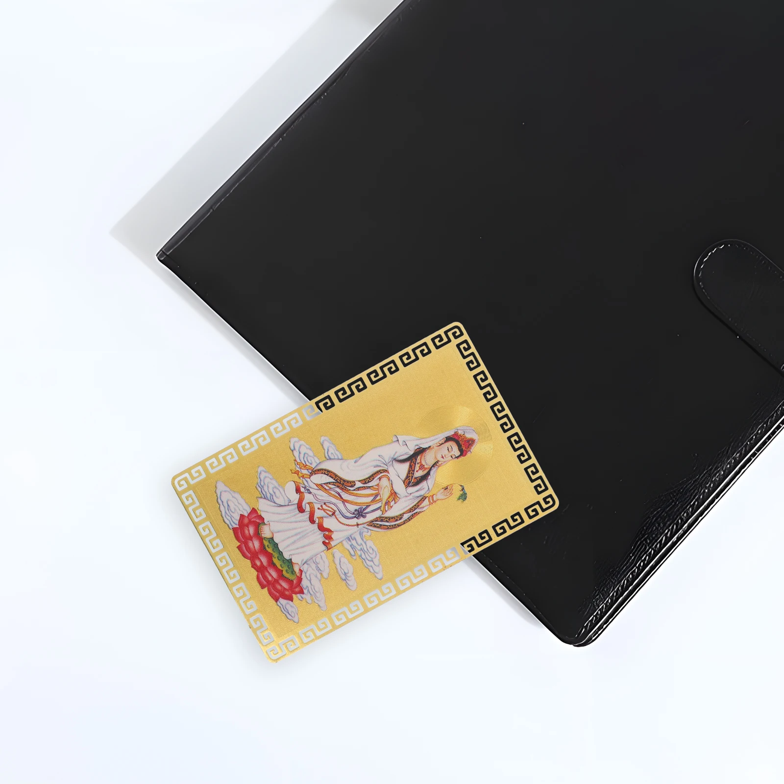 Chinese Style Auspicious Metal Amulet Card for Wealth Success Career Boost Portable Guanyin Amulet Card Luck Protection